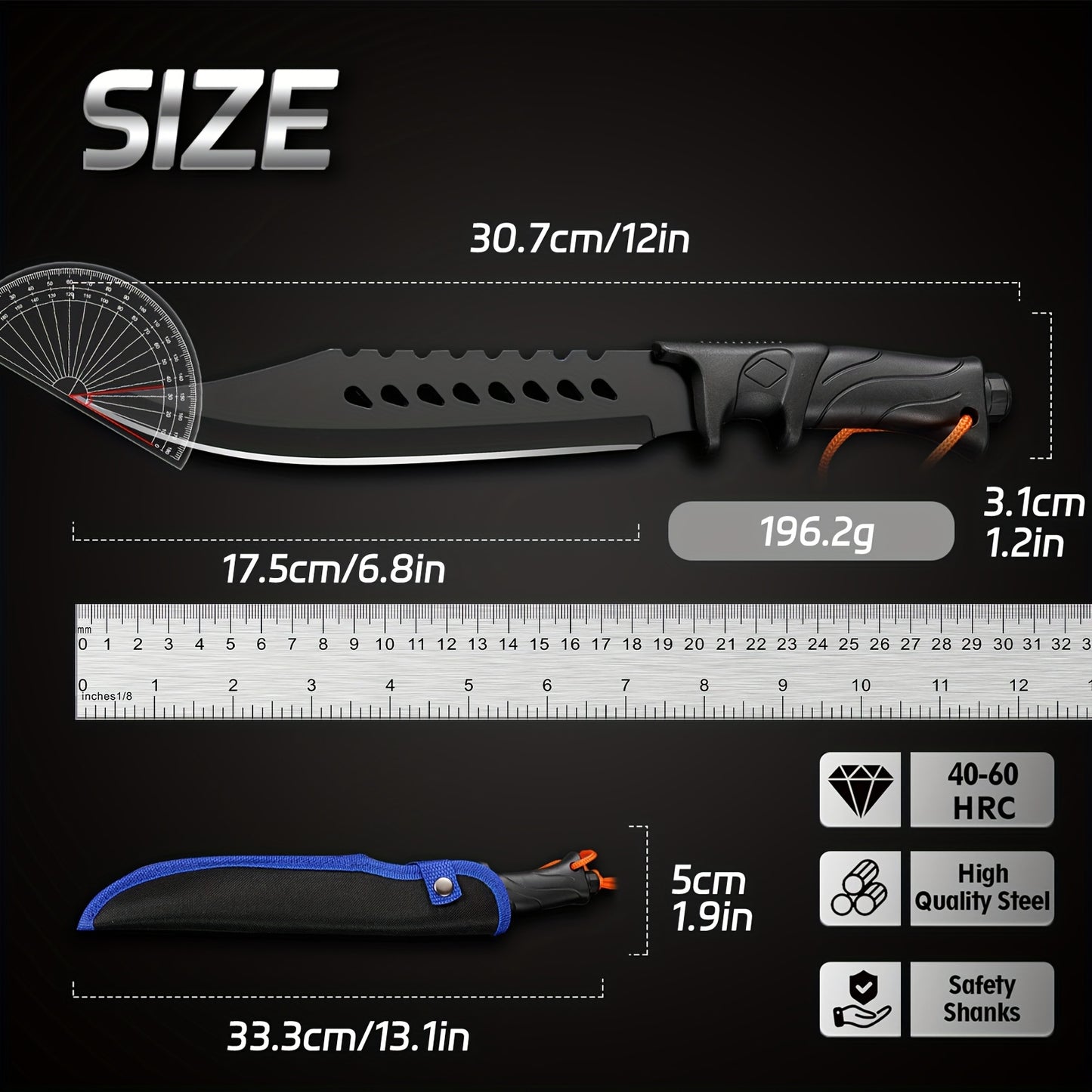 9N_Knife Straight blade full handle nylon fiberglass handle